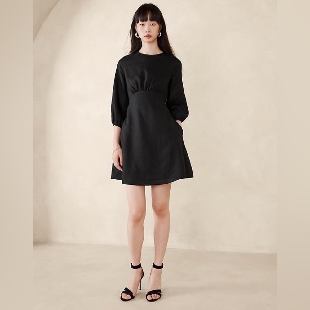 NWT! Banana Republic Black Lisa Open-Back Linen Dress - 14 Tall & 20 Reg 🧞♀️